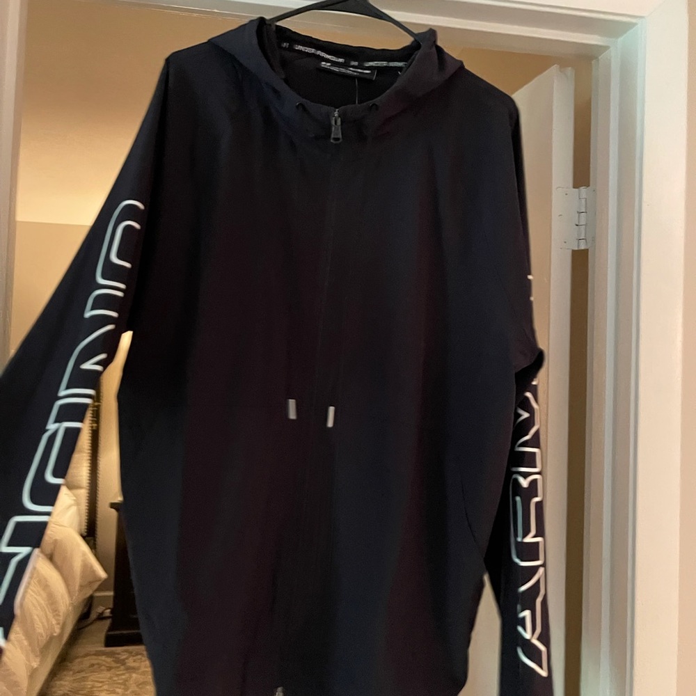 Black and white under armor windbreaker with hood